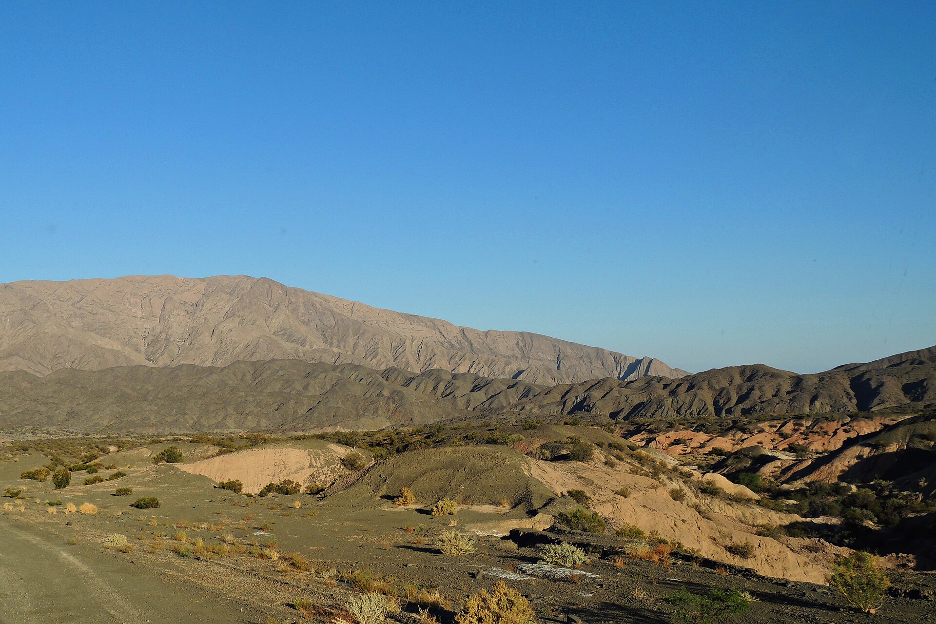 Valle de Barreal en Calingasta, San Juan, con la cordillera de Ansilta al fondo